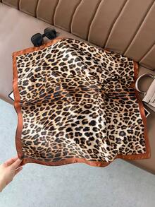 1 件仿丝印花围巾，时尚多功能头带/颈巾，适合日常使用 - 棕色豹紋 - 查看 2