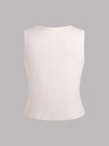 Regata de Malha Minimalista Sem Mangas de Verão para Mulheres, Textura Versátil e de Alta Qualidade, Adequado para a Temporada de Formatura, Mostarda - Damasco - Visão 2