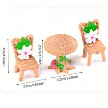 6 Peças Conjunto Mágico de Mesa e Cadeira Mini, Kit de Móveis de Jardim de Fadas com Flores Rosas e Folhas Verdes, Resina ABS Durável - Perfeito para Casas de Bonecas, Cenas em Miniatura e Artes e Artesanato, Acessórios de Jardim de Fadas