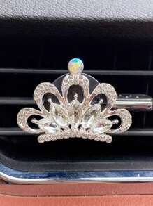 1/2pcs White/Pink Crown Fashionable Car Vent Clip Air Freshener With Diamond Encrusted Crown Design