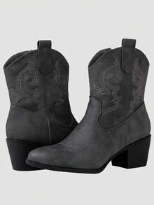 GLOBALWIN Women's The Western Wear Fashion Cowboy Cowgirl Free Birds Country Concert Disco Outfits Low Heel Walking Boots For Ladies Fall Boots Halloween Season - 灰色 - 查看 1
