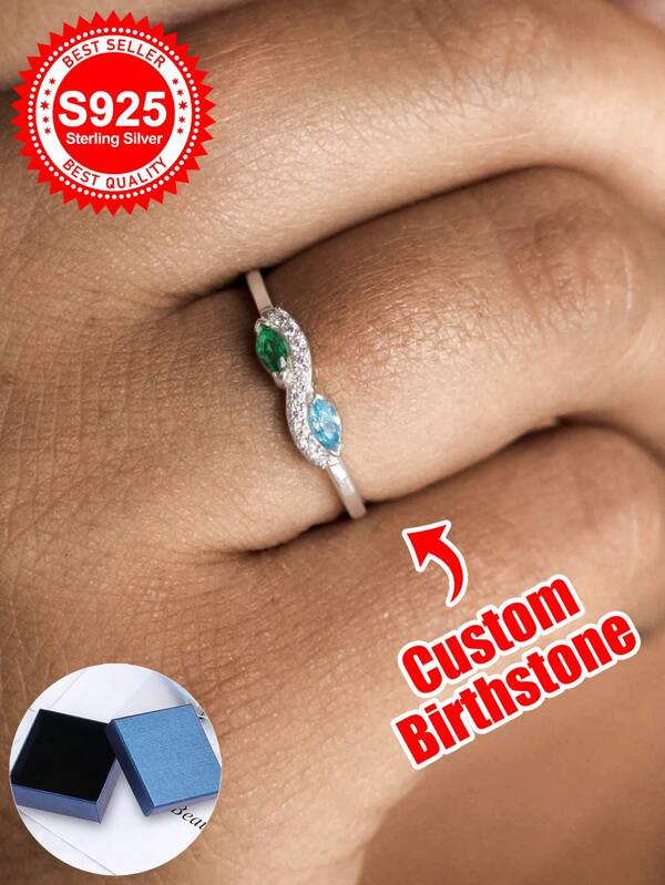 S925 Sterling Silver Custom Birthstone Rings With Twisted Design - Perfect For Gifting To Friends, Or Family. Ideal For Birthdays, Anniversaries, Valentine's Day, Or Any Memorable Event.