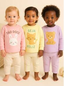 KIT com 3 Blusa de moletom para MENINAS SEM capuz estampado