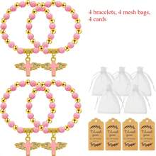 60 piezas Pulseras elásticas con cuentas en forma de cruz, vienen con bolsa de organza, adecuadas para primera comunión, Eid, , cumpleaños, regalos para reuniones diarias, despedida de soltera, recuerdos - Multicolor-12 juegos - Ver 12
