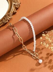 BJNCDIO 1pc Elegant & Fashionable Multilayer Necklace, Boho Style With Faux Pearl, Stainless Steel Charm Pendants, Versatile Wear For Daily, Music Festival, Great Gift, Non-Fading, Hypoallergenic