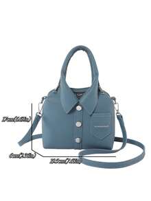 【迷你】时尚女士手提包，独特衬衫设计，轻便休闲单肩包，可拆卸肩带，正面有翻盖口袋，适合日常使用，必备手提包 | 时尚合成皮革包 - 彩色 - 查看 3