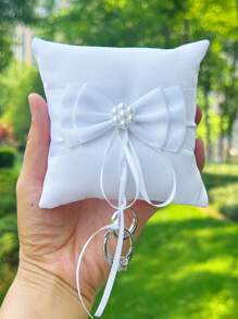1pc Wedding Ring Pillow, Bridal Wedding Ring Pillow, Flower Girl Ring Bearer Pillow, Double Heart Wooden Square Small Ring Pillow, Western Wedding Decor Prop (Ring Not Included)