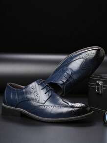 Plus Size Men's Brogues Pointed Toe Business Casual Dress Shoes, Blue, Party & British Style