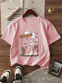 Set de 3 camisetas de manga corta, cuello redondo, estampadas y casuales para niñas, ropa de verano para estudiantes jóvenes - ¡Las camisetas coloridas traen alegría y felicidad a cada niño!