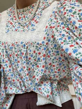 女式时尚休闲花卉拼布衬衫