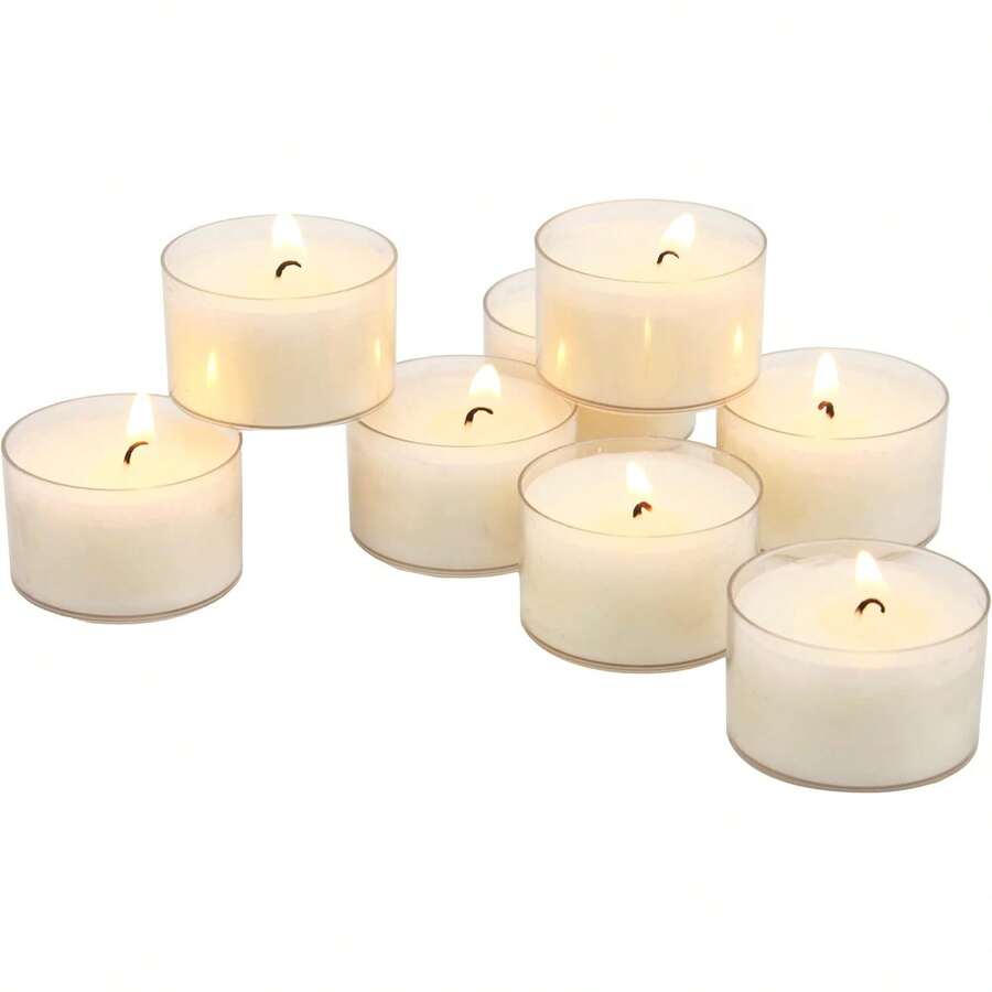 192 Unidades Velas Blancas Sin Aroma, Tiempo de Quema Extendido de 6 a 7 Horas, Vela Transparente en Forma de Taza de Té - Blanco - Ver 1