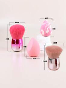 Juego de 3 piezas de herramientas de maquillaje, que incluye esponjas y pinceles de maquillaje con mango corto multifuncional para la cara, pincel para polvo, pincel para rubor, borla de maquillaje, pincel de maquillaje con mango revestido, adecuado para maquillaje facial, uso en seco y húmedo de la esponja de maquillaje, esponja de maquillaje libre de látex, para tocador, herramientas de belleza.