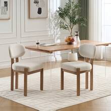 Multi Functional Dining Chairs In The Living Room (2PC), Decorated With Solid Wood Frames, Sturdy And Durable. Suitable For Various Scenarios Such As Living Rooms/Apartments/Bars/Cafes - 2PC(米色)木製餐椅 - 查看 4