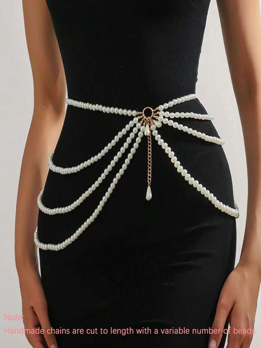 1 Stück Mehrschichtige Kunstperlen Quasten Taillenkette, modisch elegant vielseitig sexy für Party, Strand, Alltag, Urlaubsgeschenk (handgefertigt mit 1-3cm Toleranz)