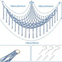 1pc Large Boho Stuffed Animals Net Or Hammock, Toy Hammock, Stuff Animal Storage Corner Hanging Net Holder, Mesh Hammock Plush Toy Hanging Storage With Tassel Hooks For Bedroom
