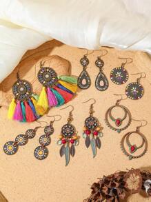TopHanqi 13 Paar Vintage Bohemien Ohrring Set, geometrische personalisierte Tropfenöl-handgefertigte Quaste-Ohrringe mit Strass-Umwicklung, geeignet für täglichen Gebrauch, Partys, Street-Style, Geschenke, ganzjährig