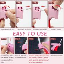Upgraded Sewing Gun, Premium Label Gun For Clothing, With 6 Needles, 1000 Black And 1000 White 5mm Fasteners, Fast Handheld Sewing Machine For Cloth, Labels And Tags (Pink) - Pink - View 4