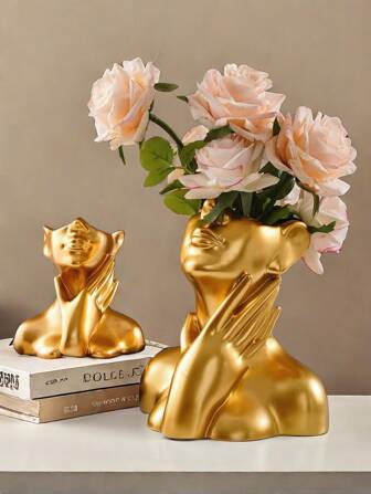 1 件金色手触领口简约人形花瓶，现代创意树脂材质小雕像家居装饰花瓶，适用于客厅、厨房、卧室、玄关柜等，家居装饰、花瓶、桌面装饰