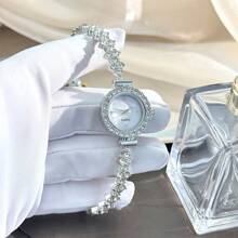 Montre-bracelet à la mode et décontractée pour femme, joli cadran rond en métal, bracelet de luxe orné de strass, montre à quartz, cadeau