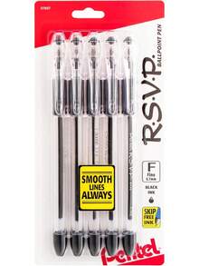 Pentel RSVP Ballpoint Pen, (0.7mm), Fine Line, Black Ink, Pack Of 5 (BK90PF5A) - màu đen - Xem 1