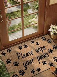 1 Piece Funny Dog Paw Print Pattern Welcome Entry Doormat, Yellow Simple Style Short Plush Quick-Drying Non-Slip Washable Door Mat For Kitchen, Bathroom, Dining Room, Hallway, Party, New Year, All Seasons, Patio Decor Room Decor Rug Carpet Bedroom Decor Rugs - Yellow - View 1