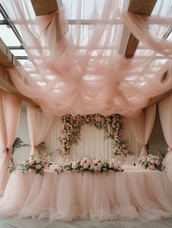 1pc-Extra Long Pink Sheer Curtains 20ft Long ,Wedding Arch Breathable Translucent Background Window Scarf Curtains For Canopy Bed/Wedding Decor/Living Room/Anniversary,Wedding Arch Decor