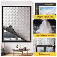防风窗保暖窗帘防寒双层加厚遮光窗帘隔音窗黑色整片适用客厅厨房卫生间等场景