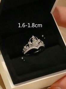 2pcs Luxury Crown Princess Simulated Ring Set, Couple Rings Wedding Party Or Daily Wear, Valentine's Day,Mom,Mother,Mother's Day, - 金子 - 查看 2
