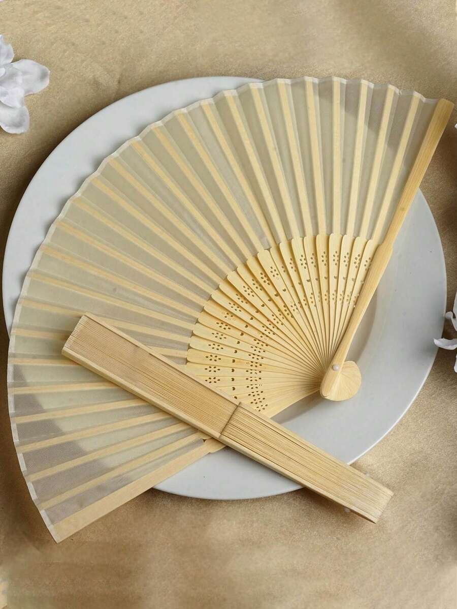 1/2/5pcs Silk Fans Decorative Fabric Fans, Plain Folding Fan, Wedding Gift, DIY Decor For Tabletop & Wall Hanging