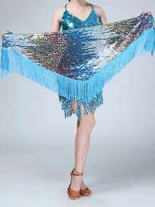 女士亮片流苏臀巾拉丁舞表演服装肚皮舞流苏腰链配三角巾 - 彩色 - 查看 13