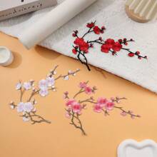 Festive Embroidered Cherry Blossom Patch Set - White, Red, Pink, And Brown Tones - Perfect For DIY Projects And Clothing Accessories