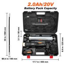 Cordless Grease Gun, 20-Volt, 10,000 PSI, 39" Long Hose, Electric Grease Gun Kit Professional High Pressure Battery Powered Grease Gun With Carrying Case, Battery And Charger Included, Black - US A Type Plug(110-127V) - View 10
