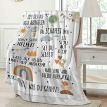 1pc Comfortable All Season Plaid Throw Blanket - Super Soft Flannel With Inspiring German Quote, Perfect Gift For Family & Loved Ones, Versatile Use For Sofa, Bed, Office, Travel, Camping & Home Decor, Cozy Travel Accessory