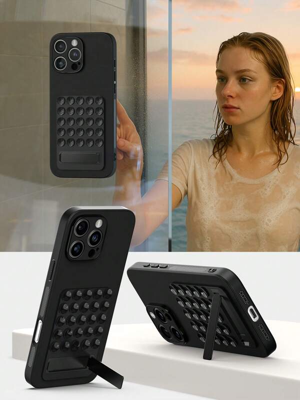 Strong Grip Silicone Suction Phone Holder, Shockproof Phone Case Compatible With IPhone 16 Pro Max, Silicone Phone Sticky Grip Stand Phone Case Compatible With IPhone 13 6.1'' Case, Strong Suction Phone Case Mount Compatible With IPhone 11/12/14/15/16/16e, Hands-Free Sticky Cell Phone Grip For Galaxy A56/A55/A05S/A16/A17, Shockproof Suction Cup Phone Cover For Redmi Note 14 Pro/Note 13.