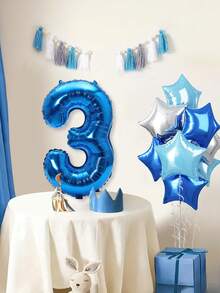 优雅的蓝色和粉色生日气球套装 - 40 英寸海军蓝和粉色数字聚酯薄膜气球，带银色星星装饰，适合男士和女士派对 - 多用途庆祝装饰，适合所有季节，生日派对、毕业典礼、周年纪念、拍照的生日气球 - 藍色 - 查看 34