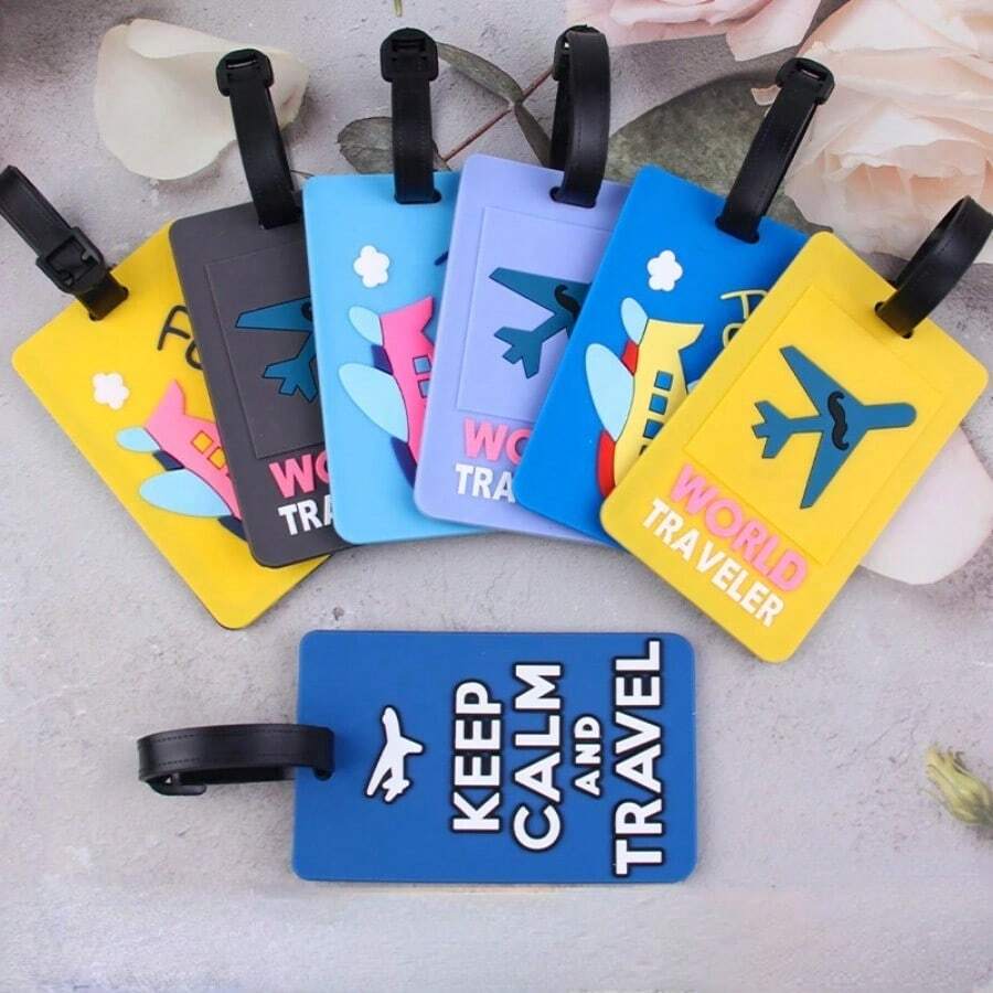3 件可爱 PVC 行李牌旅行配件行李姓名标签手提箱地址标签夹旅行整理器行李带学校包学校配件学校用品旅行必备假日度假行李箱配件 - 彩色 - 查看 1