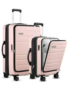 22149 1/2 Piece Set Luggage Sets , Expandable 20 Inch Carry On Luggage And 28 Inch Checked Suitcase With Front Opening (Pink, 20/28) - Cameo Pink - View 2