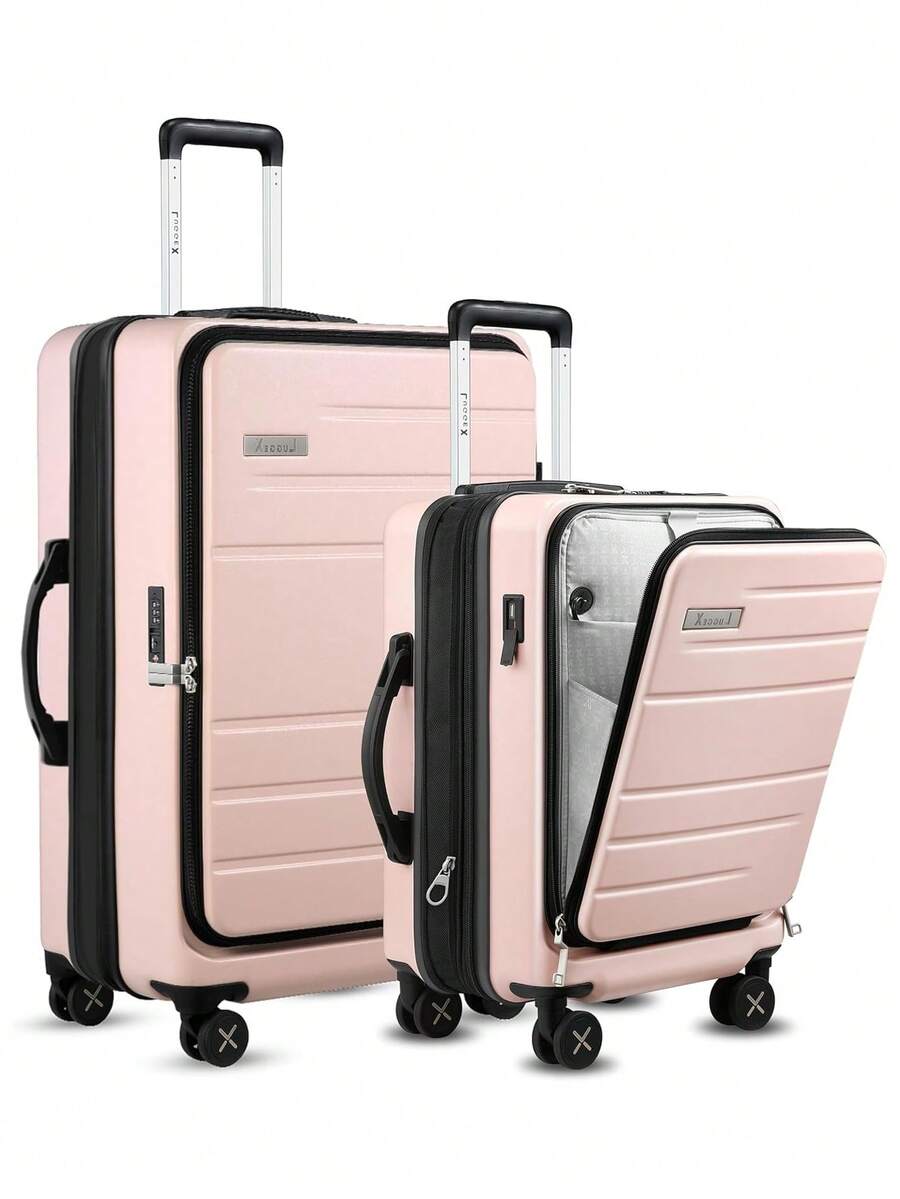 22149 1/2 Piece Set Luggage Sets , Expandable 20 Inch Carry On Luggage And 28 Inch Checked Suitcase With Front Opening (Pink, 20/28)