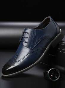 Plus Size Men's Brogues Pointed Toe Business Casual Dress Shoes, Blue, Party & British Style