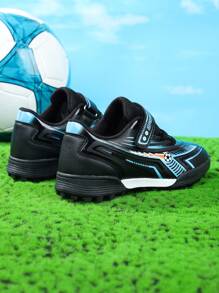 1 Pair Little Boys Children's Shoes Unisex Kids' Leather Magic Strap Sports Shoes, Waterproof, Shock-Absorbing, Comfortable, Soft For Grass, Students, Football Training, Casual, Running, Lightweight Cleats