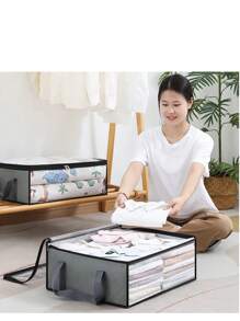 Fabric Storage Bag With Handle, Visible Window Design, Reusable Under Bed Box For Clothes, Books, Toys, Blankets, Bedding, Home Space Saver, Organizer, Under Bed Cabinet, Closet, Bedroom, Dorm