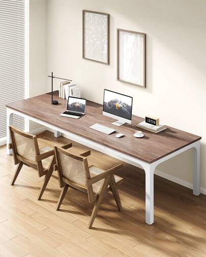 LITTLE TREE Two Person Desk, 78.7 Inches Extra Long Computer Desk, Wooden Large Office Desk With Strong Metal Legs, Double Desk For 2 People, Writing Table Study Desk For Home Office