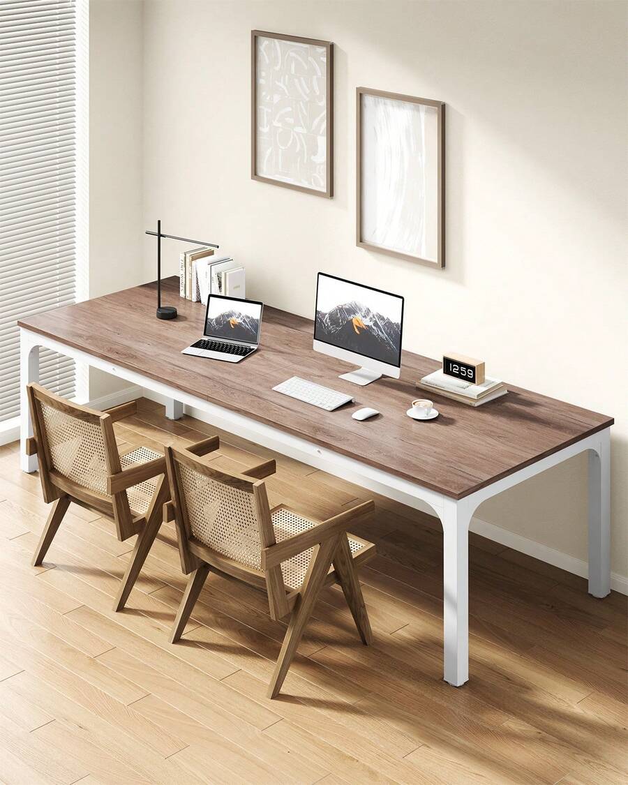 LITTLE TREE 200cm Extra Long Two Person Desk Wooden Computer Desk With ...