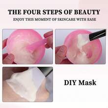 CIMACA 1个面膜碗+1个面膜刷+1个手柄硅胶刷+1个多功能双头刷，DIY面膜搅拌碗套装，化妆工具，面膜搅拌工具，适合旅行