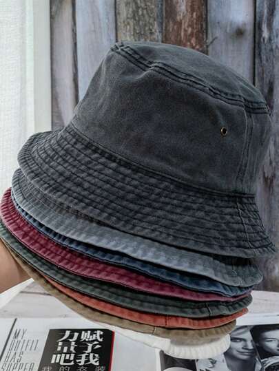 1pc Washed Denim Bucket Hat, Unisex Spring/Summer Outdoor Sun Protection Cap