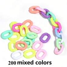 100 piezas de cadena de acrílico en colores surtidos, anillo de salto de plástico, llavero y bolsa, accesorios para joyería DIY, cadena de enlace abierto de arco iris