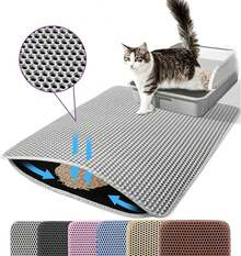 Alfombra de arena para gatos de doble capa, antideslizante, filtro para caja de arena grande, resistente al desgaste, impermeable y antideslizante. - Gris - Ver 1