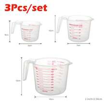 Tazas medidoras de líquidos para hornear, vaso de escala de PVC, vaso medidor de volumen de plástico, herramientas de cocina para hornear, 250/500/1000ml, 3 uds.