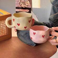 1pc Ceramic Heart-Shaped Coffee Mug, Minimalist European Style Milk Cup, Ceramic Mug, High-Quality Ceramic Water Cup, Couple Mugs, Cute Office Coffee Cup
