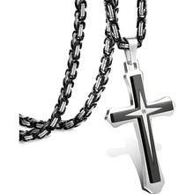 Milacolato Mens Cross Necklace Black Stainless Steel Byzantine Chain Crucifix Pendant Necklaces Croix Necklaces Jewellery, 22/24/30 Inches Chain Necklace - Black Silver - View 9